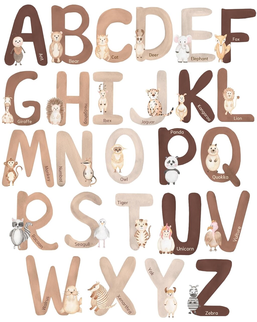 Extra Large 6 Inch Neutral Animal Alphabet Wall Decals (Neutral) 4.5 x 0.01 x 6 inches